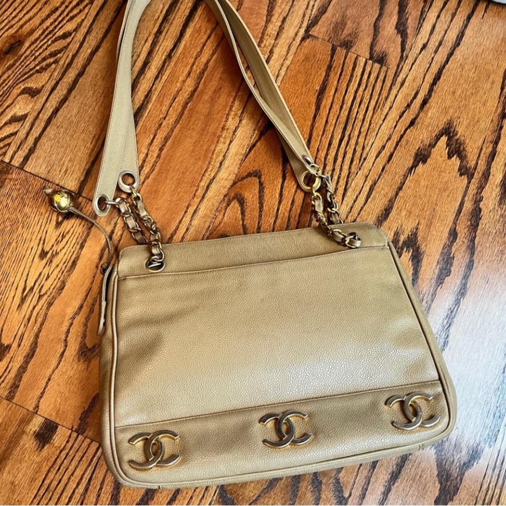 Chanel Triple CC’s Beige Leather Bag with Gold Accents